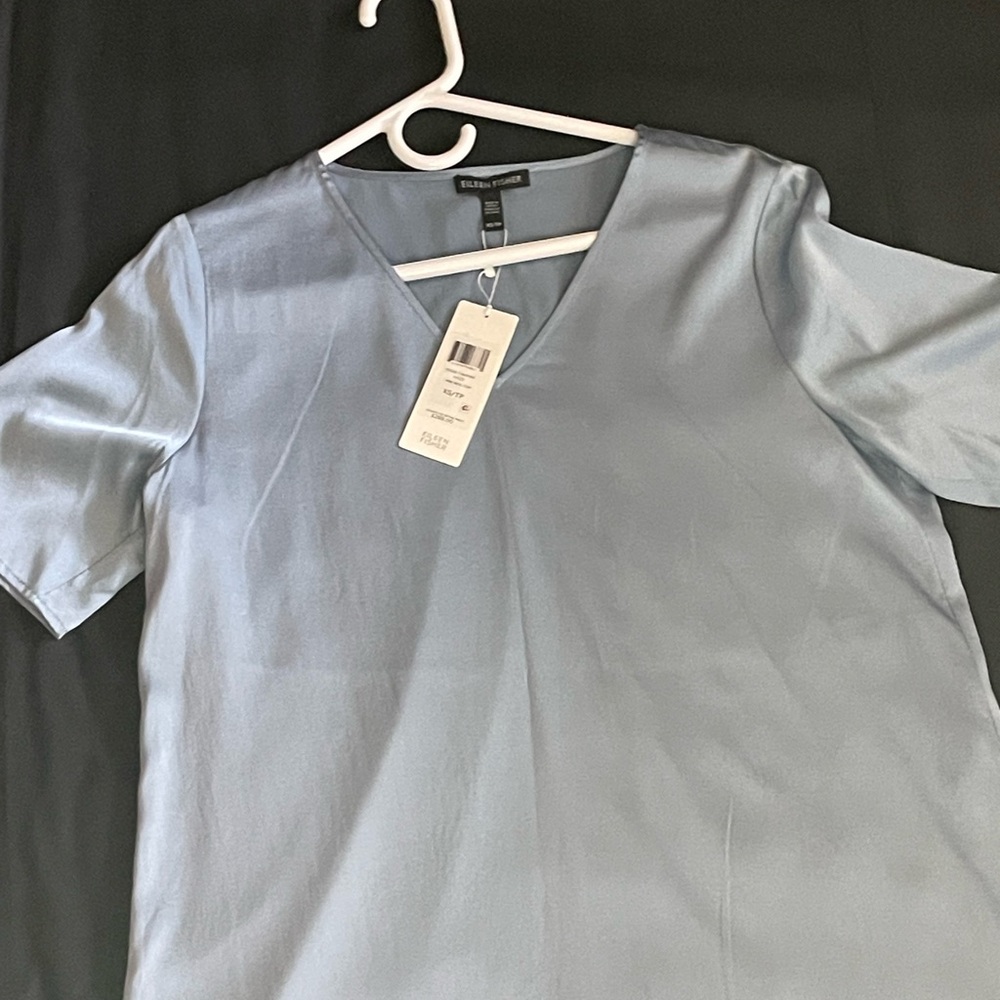 Eileen Fisher Soft Blue V-Neck Blouse
